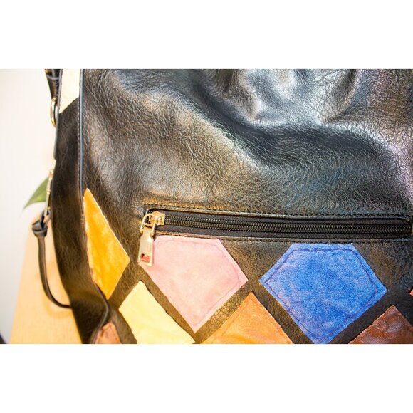 Faux Leather Handbag – Hand-Sewn Patchwork Design | Revitalized, Reinvented. - Picture 5 of 9